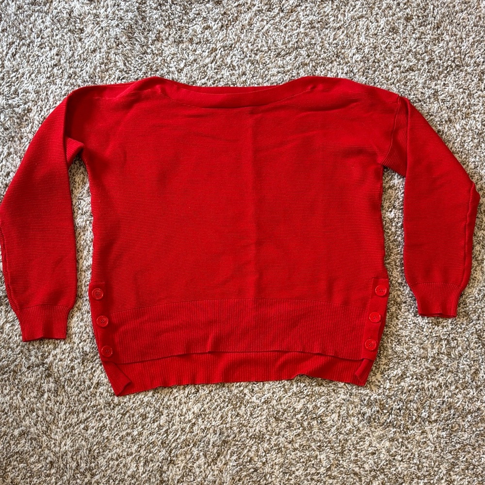 Vibrant Red Women's Sweater with Button Accents
